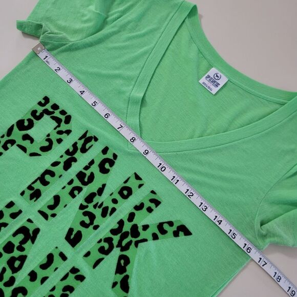 PINK Victoria's Secret Green V-neck Graphic Short Sleeve T-shirt - Picture 3 of 11